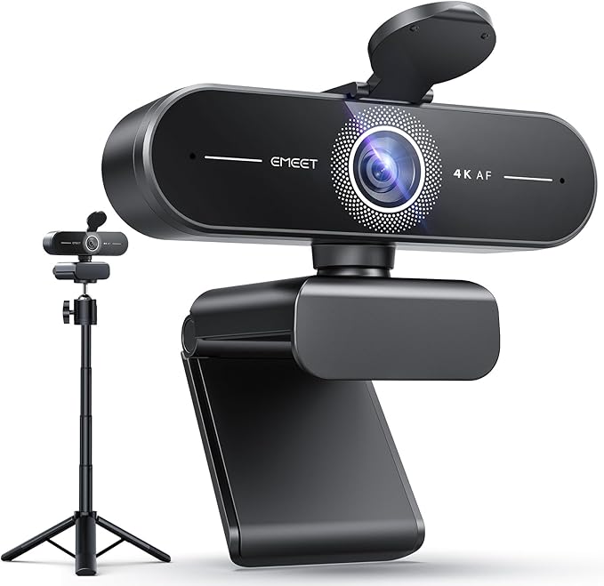EMEET C60E 4K Webcam with Tripod, Streaming Camera with PDAF Autofocus, Dual Microphones, Auto Light Correction, 73° FOV, Plug & Play USB Webcam for Live Streaming, Gaming & Real-Time Interaction