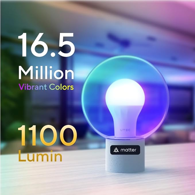 U-tec Smart Light Bulbs, 1100 Lumen, 90+CRI Matter & Bluetooth Color Changing A19 Light Bulb, 16 Million DIY Colors RGB Light Bulbs, Compatible with Alexa, Google Assistant Home App, 4 Pack