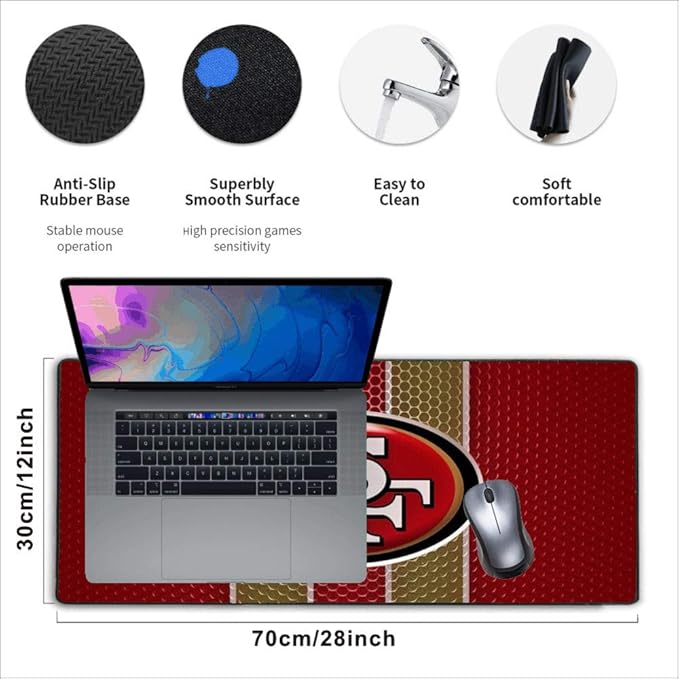 Large Gaming Mouse Pad,Stitched Edges Extended Mousepad with Non-Slip Rubber Base for Laptop Computer Desktop Keyboard,Football Fans Red Design Mat