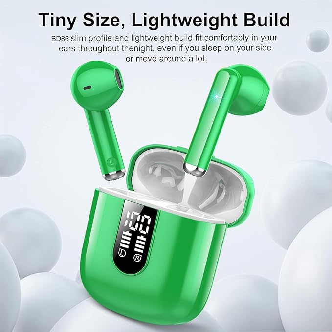 Jesebang Wireless Earbuds, Bluetooth 5.4 Headphones HiFi Stereo, Bluetooth Earbuds with ENC Noise Cancelling Mic, 36H LED Display Ear Buds, IPX7 in Ear Earphones for Phone Tablet Laptop Sports, Green