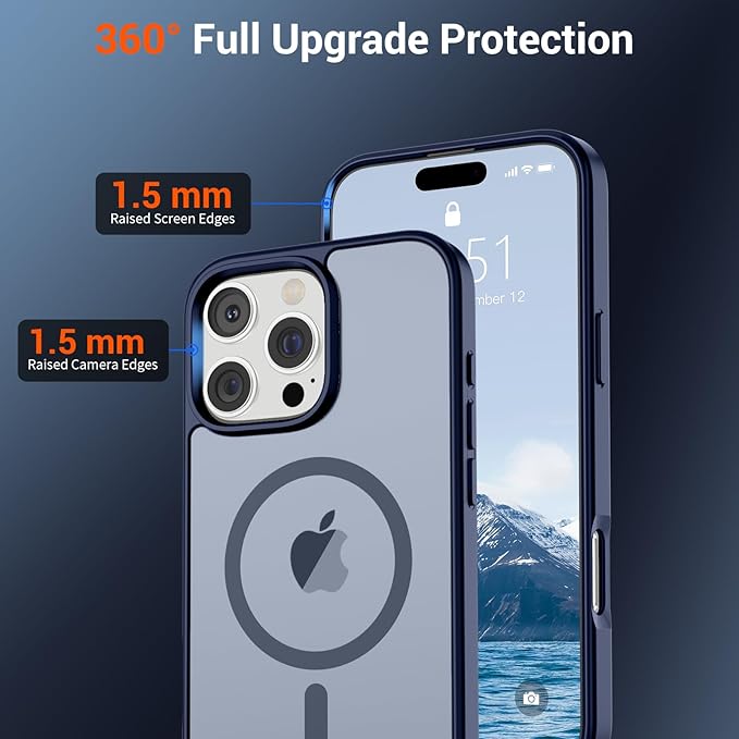SUPFINE Magnetic for iPhone 16 Pro Case (Compatible with MagSafe) (Military Grade Drop Protection) Slim Translucent Matte Shockproof with Anti-Fingerprint Phone Case,Navy Blue