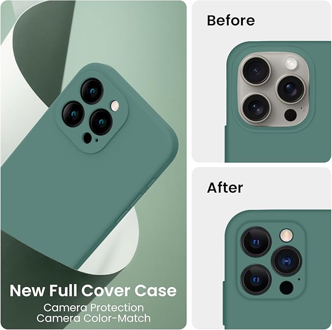 FireNova Designed for iPhone 16 Pro Case, Silicone Upgraded [Camera Protection] Phone Case, Soft Anti-Scratch Microfiber Lining Inside, 2024, Midnight Green