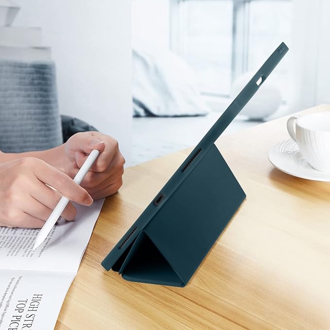 Case for iPad Pro 12.9 Case 6th/5th/4th Generation (2022/2021/2020) with Pencil Holder [Apple Pencil Wireless Charging] Soft TPU Smart Trifold Stand Protective Cover (Peacock Blue)