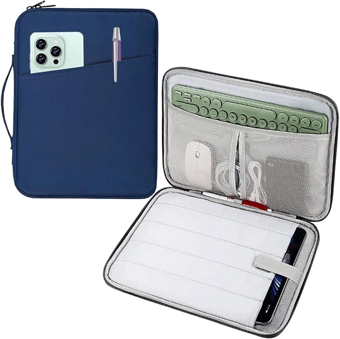 CAAORDKSO 9-11 Inch Tablet Sleeve Case for iPad 11 inch A16, 11" iPad Air/Pro, Amazon Fire HD 10 Tablet/Fire Max 11, 11” Samsung Galaxy Tab A9+/ S8/ S7/ S6, 9.7 10.2" 10.5" 10.9" iPad Bag, Navy Blue