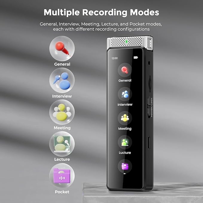 8GB Digital Voice Recorder with Playback, Innioasis R1 Full Touchscreen Voice Recorder with Bluetooth, Voice Activated Sound Audio Recorder Device with Mic Silver