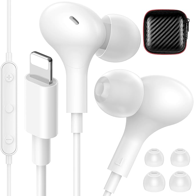 iMangoo for Apple MFi-Certified Headphones for Lightning Wired Earbuds Magnetic Ear Buds with HiFi Bass,3 Ear Tips Mic Corded Earphones for Gym, Commuting for iPhone 14 Plus 13 12 11 Pro Max White