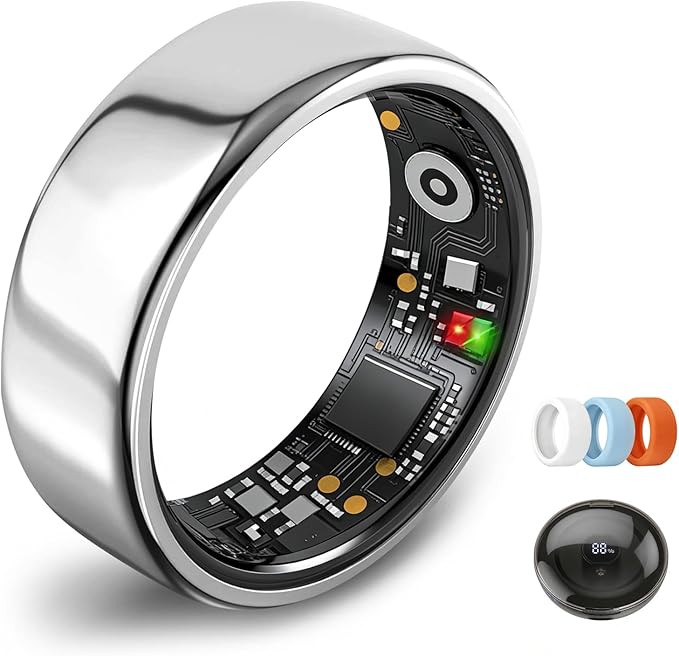 Smart Ring for Women Men,Fitness Tracker Ring,Heart Rate,Blood Oxygen,Step Tracker,Sleep Tracker,Meditation Assistance,No Subscription Fee,IP68 Waterproof Smart Ring for iphone&Android(Silver 10)