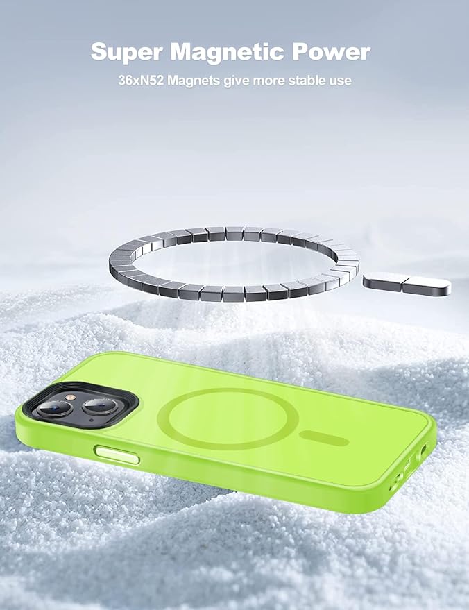 Tigowos for iPhone 15 case,Compatible with MagSafe, Matte Skin-Feeling Shockproof case for iPhone 15 Cases 6.1"，Fluorescent Green