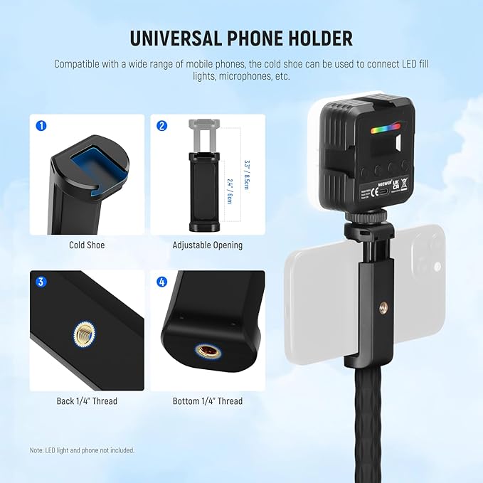 NEEWER Action Camera Mount Kit with Super Clamp, Soft Tube, Action Camera Adapter, Adjustable Holder for Flat/Round Surfaces, Compatible with GoPro Insta360 DJI Smartphone GP-26