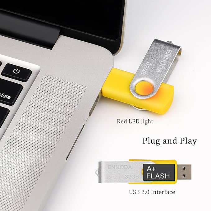 32GB Flash Drive 10 Pack ENUODA Thumb Drives 32GB Swivel Design USB 2.0 Memory Stick Jump Drive Pen Drive for Storage and Backup (10 Colors)