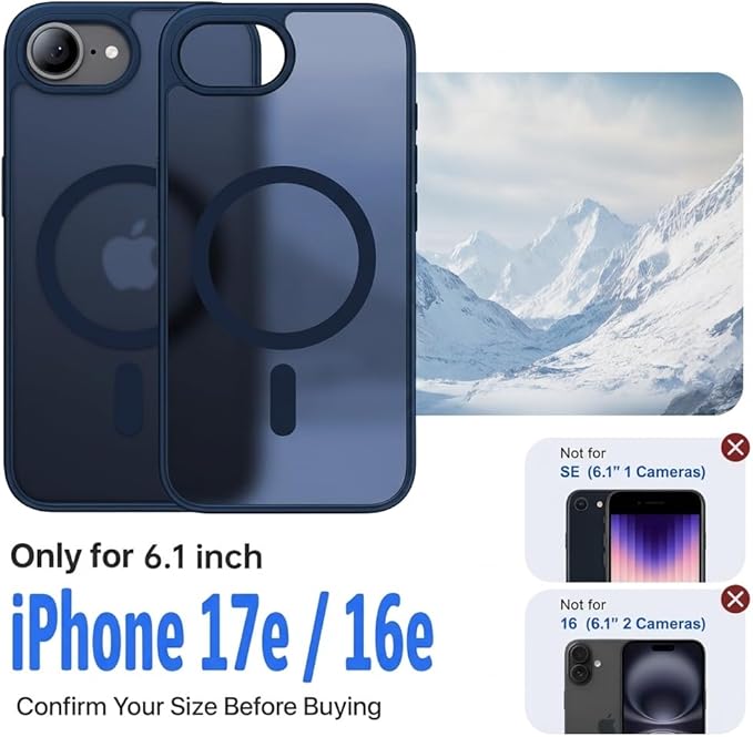 Eastinbox Magnetic Shockproof for iPhone 17e & iPhone 16e Case [Compatible with MagSafe] [Military-Grade Protection] Anti-Yellowing, Matte Protective Phone Case for iPhone 17 e/16 e 6.1", Blue