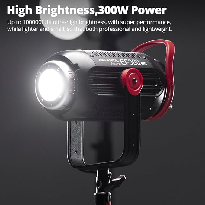 AMBITFUL EF300 Aurora COB 300W 5600K Professional Photography Fill Light Fx Lighting Effects, Wireless Control, Quiet Mode, Suitable for Photography, Studio, Showroom and Makeup (EF300)