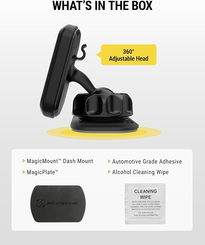 Scosche MAGKIT MagicMount Magnetic Car Phone Mount for Dashboard, 360° Adjustable Magnet Head, Universal Cell Phone Holder for Car, Compatible with iPhone, Samsung, and All Devices (Pack of 2)