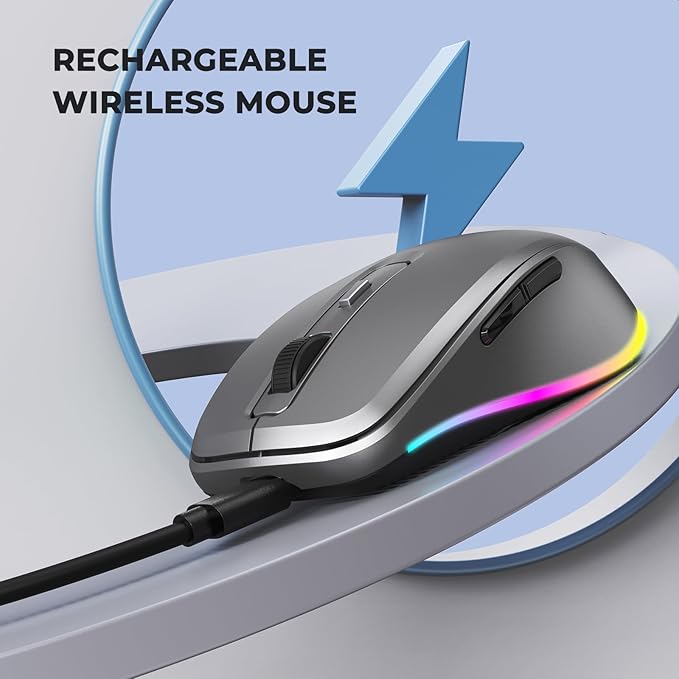 PEIOUS Wireless Mouse Jiggler - LED Wireless Mice with Build-in Mouse Mover, Rechargeable Moving Mouse for Laptop with Undetectable Random Movement Keeps Computers Awake - Space Grey