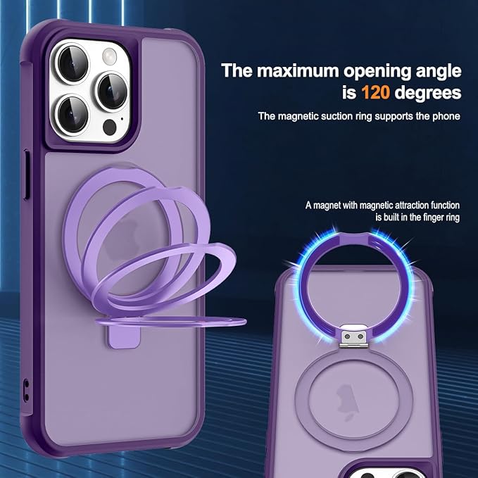 SKYLMW Compatible with iPhone 11 Pro Max Case with Invisible Magnetic O-Ring Stand Military-Grade Translucent Case for iPhone 11 ProMax 6.5" [Compatible with Mag-Safe][Great Grip Feeling], Purple