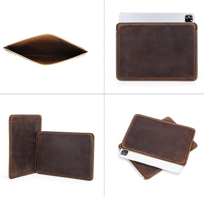 Top Grain Leather 11" Sleeve Slim Protector Case for Tablet, Solid Vintage Design, Fully Handmade, Compatible with 10.5"/10.9"/11" iPad Pro/Air, 10.2" iPad 7th/8th/9th Gen, Coffee 11 Inch