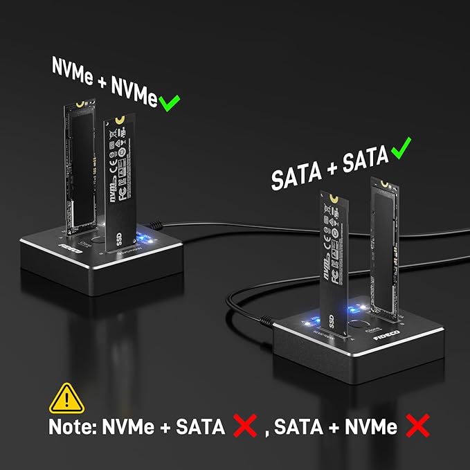 FIDECO M.2 NVMe SATA SSD Cloner Dock, USB 3.2 Gen 2 X 2, 20Gbps Dual NVMe SATA SSD Enclosure, M.2 Duplicator Cloner, Support Offline Clone, UASP and Trim, Aluminum Design