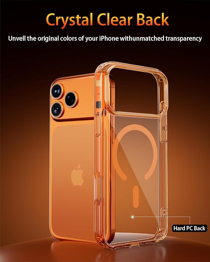 for iPhone 17 Pro Case, Compatible with MagSafe, Magnetic Slim Cover, Anti-Yellowing & Shockproof, Full Camera Protection, Includes Screen & Lens Protectors, Clear Orange Protective Case