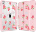 May Chen for iPad Pro 13 Inch Case M5 2025 / M4 2024, Built Pencil Holder & Clear Transparent Print Back Shell Slim Stand Shockproof Tablet Cover, Auto Wake/Sleep, Bow Strawberry