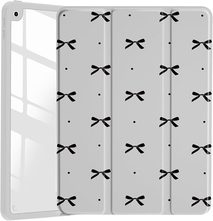 JOYLAND Cute Girly Bowknot Case for iPad Air 13-inch (M3) 2025/ (M2) 2024, Clear Acrylic Hard Back Grey Case with Pencil Holder Trifold Stand Tablet Cover for Girls Women
