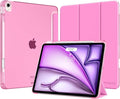 MoKo for iPad Air 11 inch Case (M4/M3/M2) 2026/2025/2024, iPad Air 5th/4th Gen 10.9 inch Case 2022/2020 with Pencil Holder, Slim Trifold Cover with Hard PC Translucent Back Shell, Peony