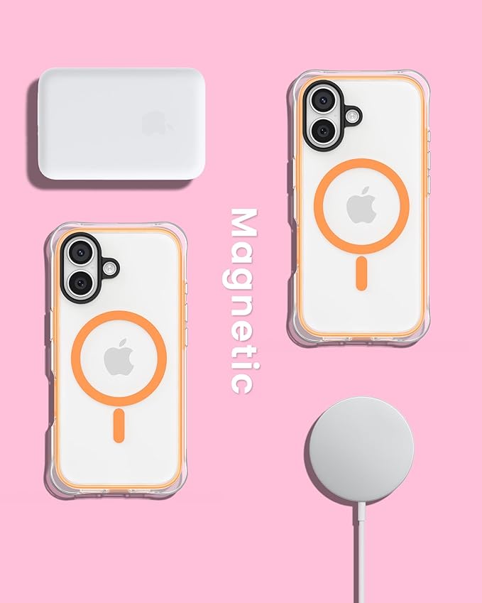 ORNARTO Air Case for iPhone 17 Clear | Military-Grade Drop Protection | Camera Control Button | Compatible with MagSafe | Built-in Air Phone Cover - Orange