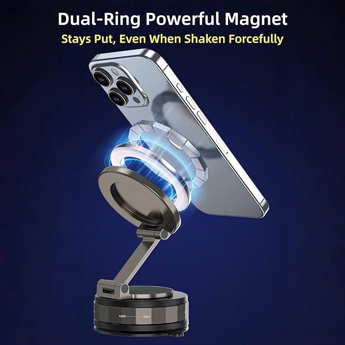 Car Phone Holder for Magsafe [180+LBS Suction & 3800gf Magnetic] 360° Rotatable Adjustable Car Phone Mount with Vacuum Suction Cup, Car Phone Holders for Your Car for iPhone Series & Android