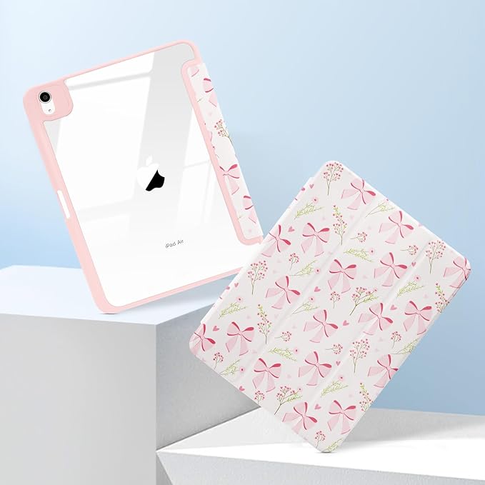 MrARTIST for iPad Air 11 Inch Case M3/M2 - Air 5th/4th Generation 10.9" Cute Women Girls Girly Kawaii Aesthetic Kawaii Design for Apple Air Tablet Cover with Pencil Holder, Bow Flowers
