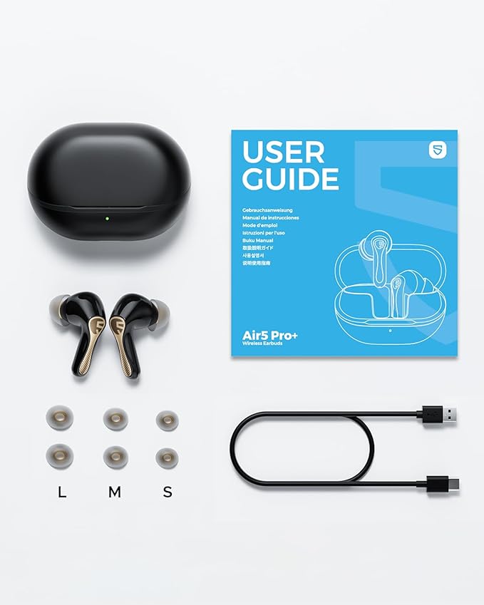 SoundPEATS Air5 Pro+ Wireless Earbuds, xMEMS Warm Treble Hi-Res Audio, LDAC & aptX Lossless, Hybrid Driver Earbuds with 10mm Composite Speaker, 55dB AI Adaptive ANC, Bluetooth 5.4, Weightless Comfort,