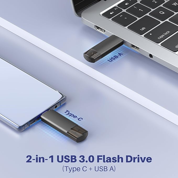 JOIOT 512GB USB C Flash Drive Dual USB 3.0 Flash Drive Type C + USB A Portable Type-C Flash Drive 2-in-1 USB-C Thumb Drive for Smartphone Tablet Computer Mac iPhone 16 Black