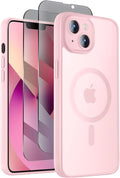 Symcele Designed for iPhone 13 Case, Compatible with MagSafe, with Privacy Screen Protectors X2, [Camera Protection] [15FT Military Drop Protection] Shockproof Phone Case, 6.1", Pink