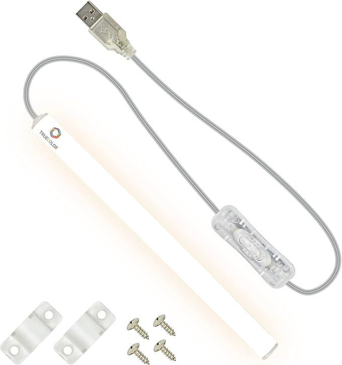 TrueColor USB-Powered LED Light Bar with Frosted Cover for Under Cabinet, Under Monitor, TV Backlight – Easy-Install - Adhesive & Mounting Brackets Included - 100,000 Hours Lifetime (8", Soft White)