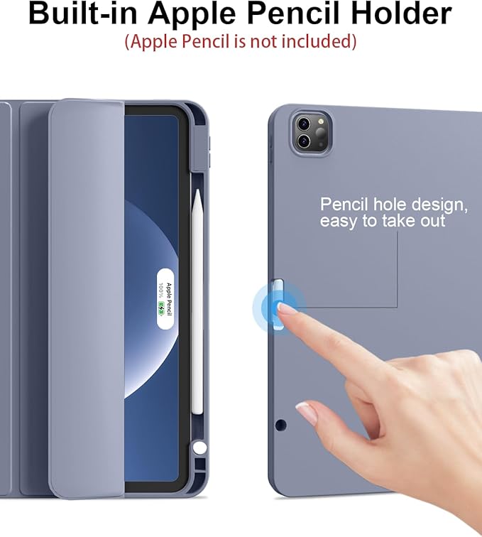 for iPad Pro 12.9 Case (6th/5th/4th/3rd Generation 2022/2021/2020) & ipad Air 13 inch case (M3 2025/M2 2024) with Pencil Holder, Smart Slim Trifold Stand Case with Soft TPU Back (Purple)