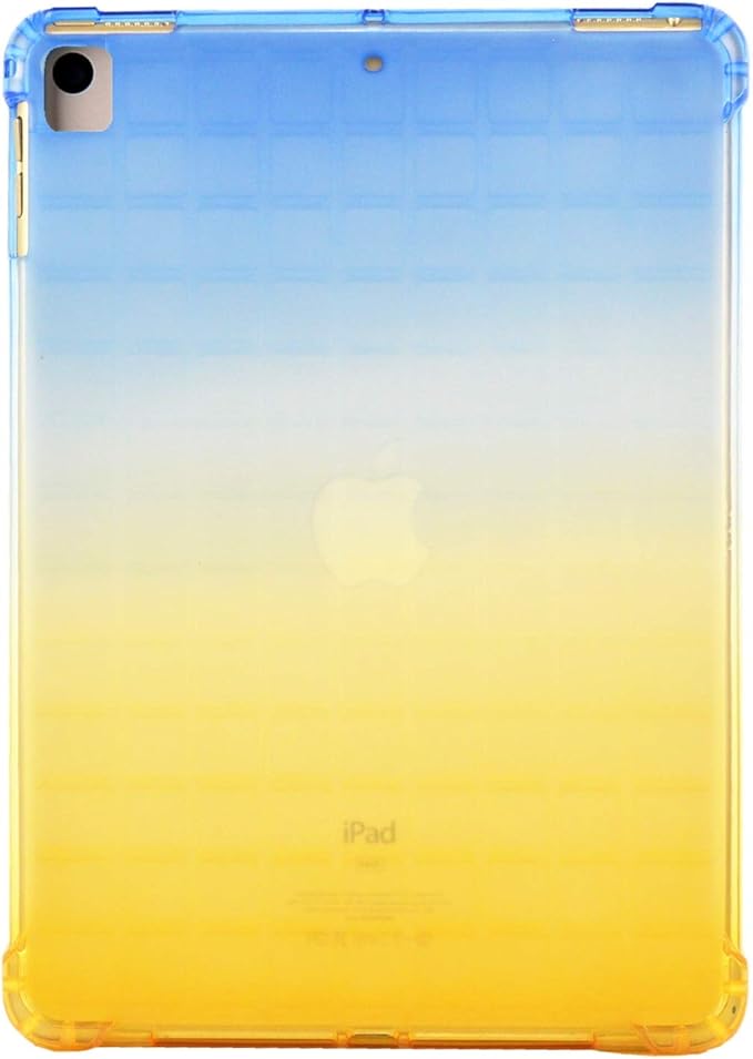 for Apple iPad 9th/8th/7th Generation Case 10.2 inch (2021/2020/2019),Slim Lightweight Translucent Clear Soft TPU Back Shockproof Cover Silicone Corner Protective Tablet Shell, Blue & Yellow