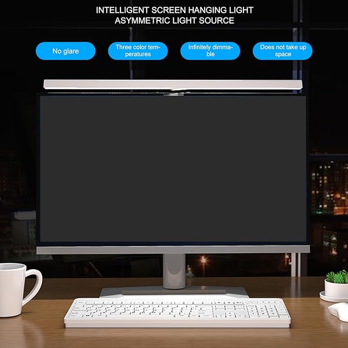 Dpofirs Computer Monitor Light Bar, Anti Glare Eye Caring LED Computer Monitor Lamp, Easy Installation, Support Infinite Dimming, Touch Control, USB Charging (White)