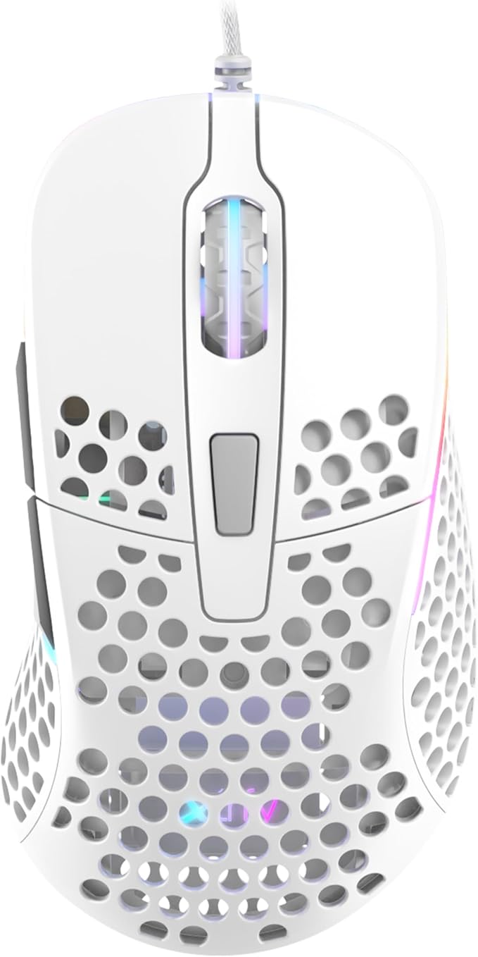 Xtrfy M4 RGB, Ultra-Light Wired Gaming Mouse, Ergonomic Design for Right-Handers, Cutting-Edge Pixart 3389 Sensor, Adjustable RGB Lighting, White Edition