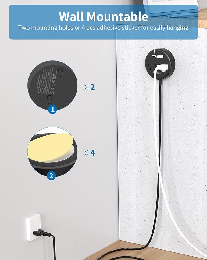 NTONPOWER 2 Prong Extension Cord 15ft, 1875W/15A 2 Prong Power Strip, 2 Prong to 3 Prong Outlet Adapter with Rotatable Plug, 3 AC Outlets 4 USB(2 USB C), Wall Mount, Ideal for Older House, Home Office