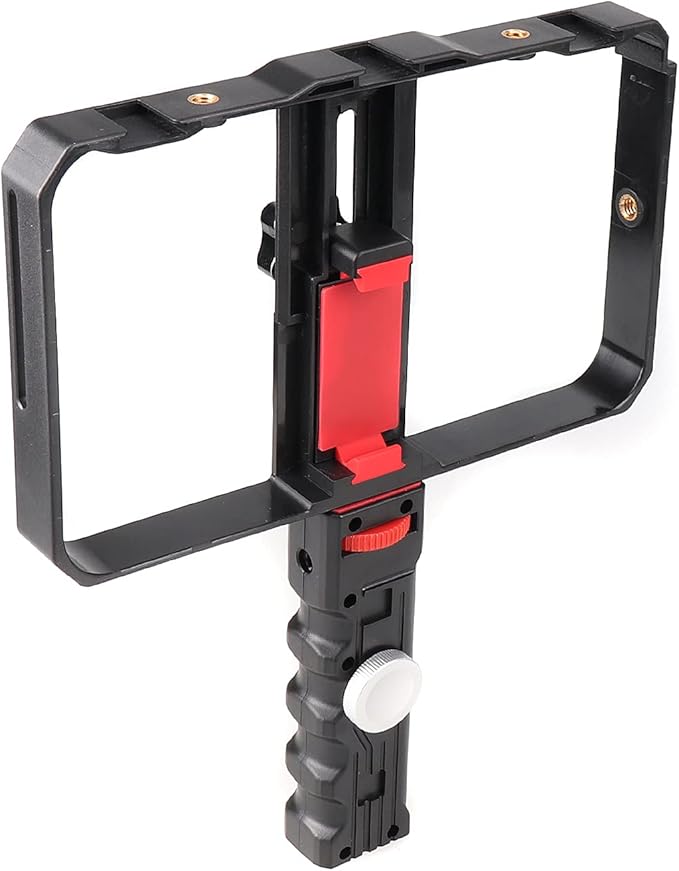FocusFoto Pro Smartphone Video Rig Filmmaking Recording Vlogging Handheld Cage Handle Grip Stabilizer with Triple Cold Shoe Mount, fit for iPhone 12 Pro Max XS X 8 7 6 Plus OnePlus Samsung