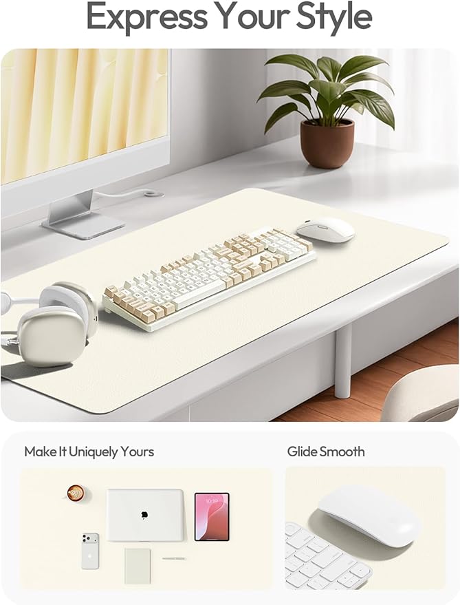 YSAGi Leather Desk Protector, Office Mat, Large Mouse Mat, Non-Slip PU Leather Blotter, Laptop Desk Pad, Waterproof Writing Pad for Office and Home (Cream, 47.2" x 23.6")