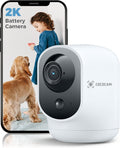 COCOCAM 2K Indoor Pan/Tilt Security Camera with 5200mAh Battery, WiFi Camera,Wireless for Baby Monitor/Pet/Home Security, AI Recognition, PIR Human Detection, 2.4G WiFi (White)