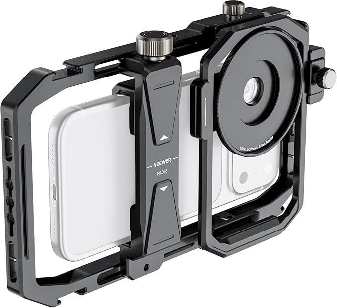 NEEWER Universal Phone Cage Video Rig Stabilizer with 17mm to 37mm & 67mm Lens Filter Adapter Ring Accessories Compatible with iPhone Android Samsung for Video Recording Streaming Photography, PA058