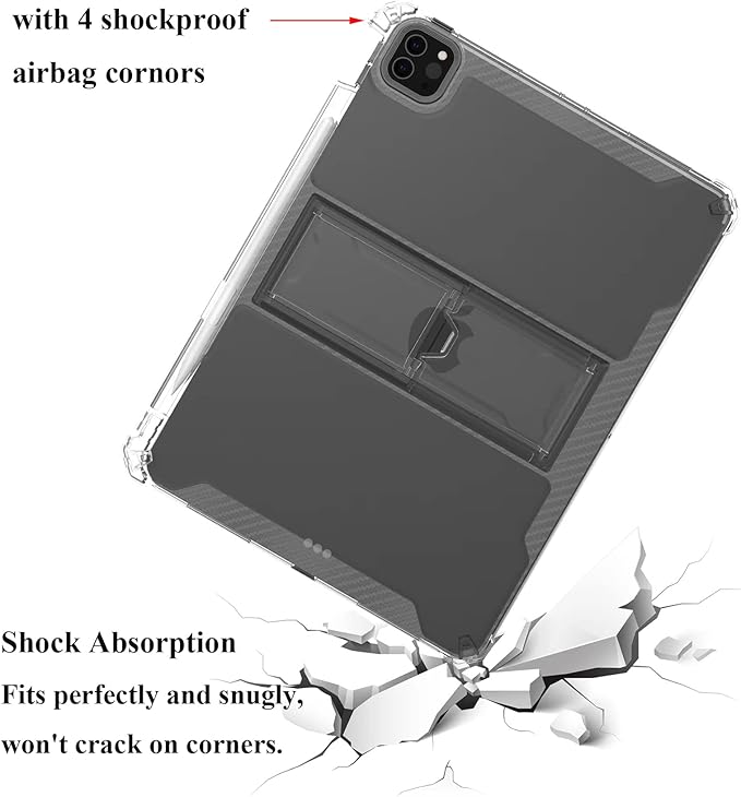 Clear Back Case for iPad 10.2 inch (2021/2020/2019),iPad 9th/8th/7th Generation Cover with Pencil Holder & Kickstand Anti-Slip Transparent Soft Shockproof TPU Case [Corners Protection],Clear