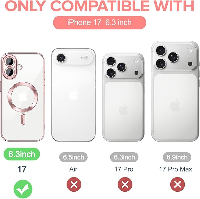 Hython Magnetic Clear for iPhone 17 Case with Camera Lens Protector [Compatible with MagSafe] Luxury Plating Edge Slim Soft TPU Cover Protective Phone Case for iPhone 17 6.3", Pink