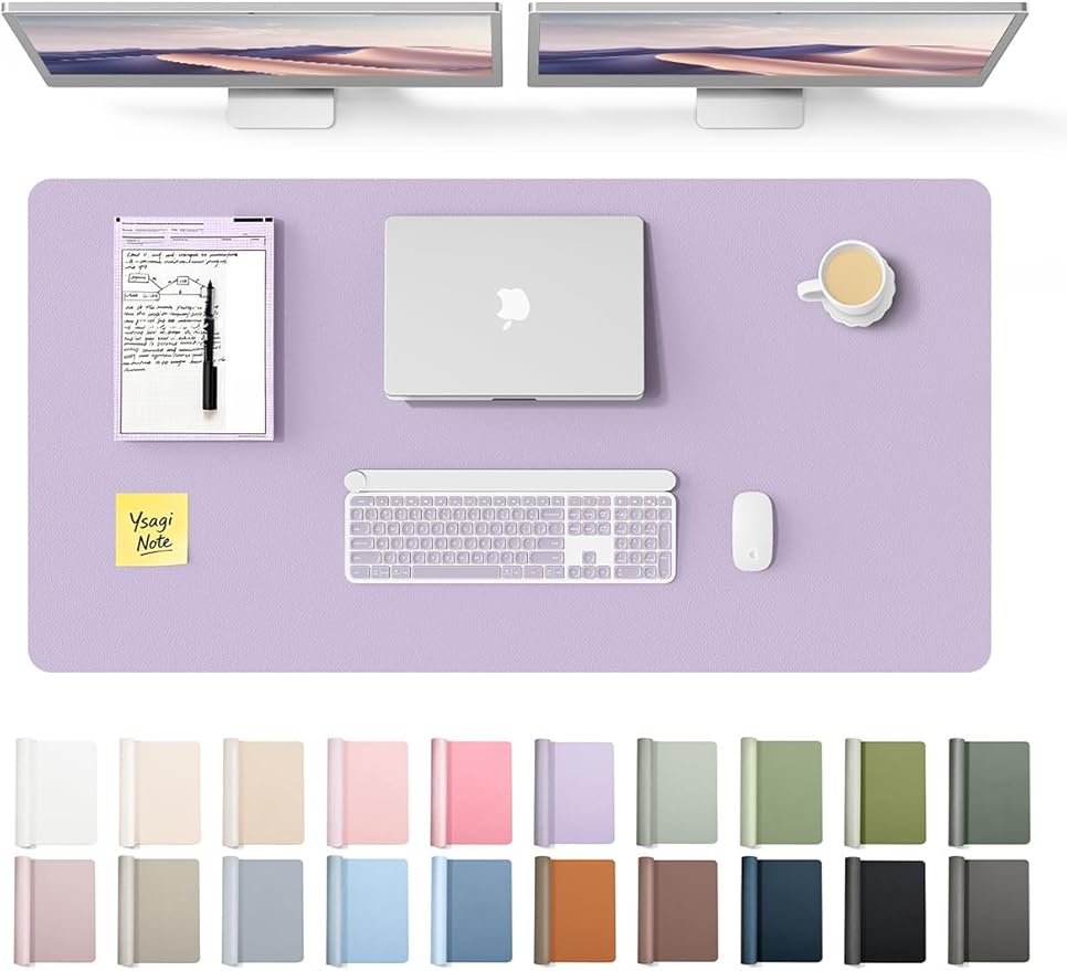 YSAGi Leather Desk Protector, Office Mat, Large Mouse Mat, Non-Slip PU Leather Blotter, Laptop Desk Pad, Waterproof Writing Pad for Office and Home (Light Purple, 47.2" x 23.6")