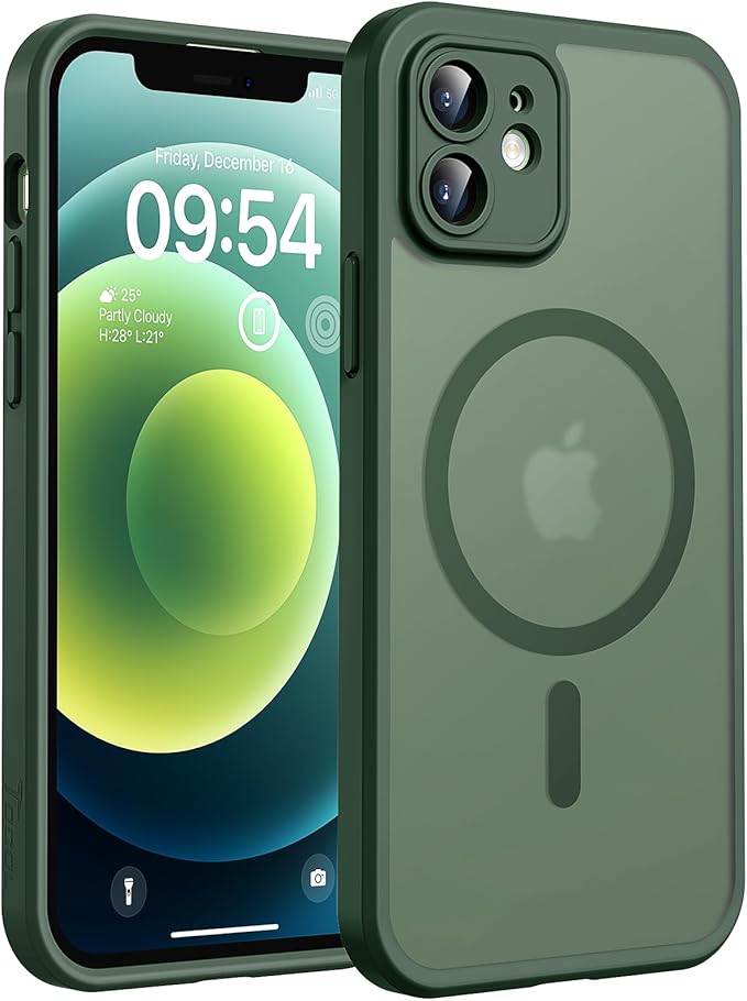 TOCOL for Phone 12 Case, Compatible with Magsafe Charger, Full Camera Protection, Drop Protection, Translucent Matte Phone Case for iPhone 12 6.1 inch (Alpine Green)