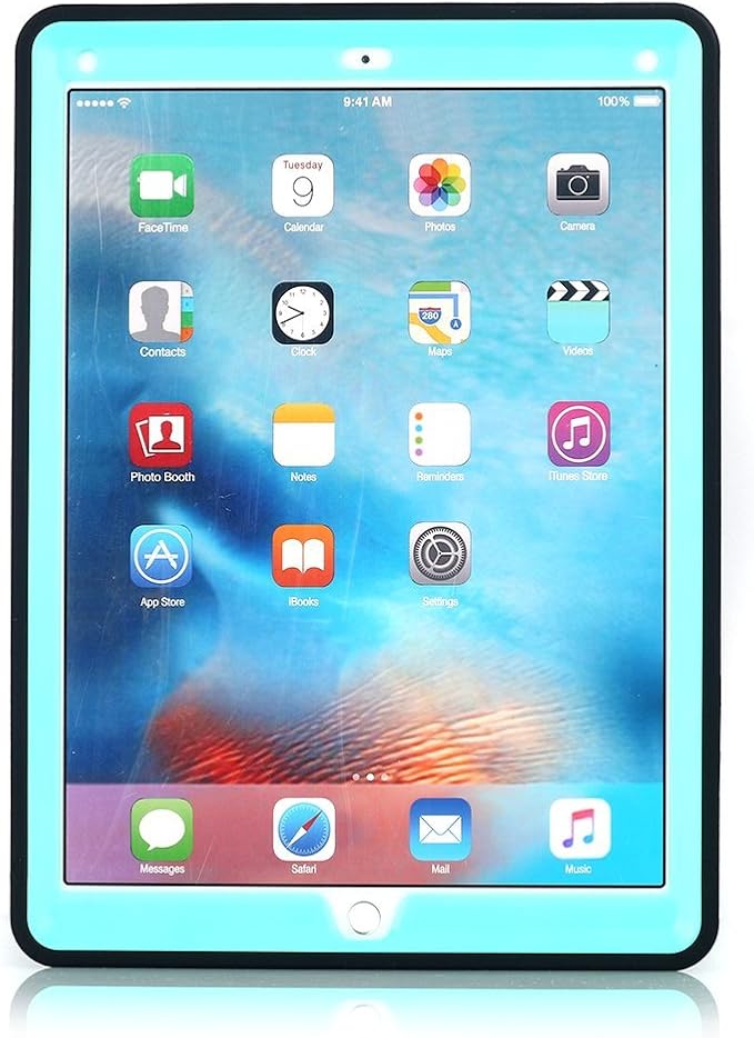 AICase iPad Pro 12.9" Case, Heavy Duty Hybrid Shockproof Hard Case Cover Rubber Stand for 2017(A1670/A1671) Apple iPad Pro 12.9 inch (Black/Mint Blue) (1st Gen/2nd Gen 2015/2017)