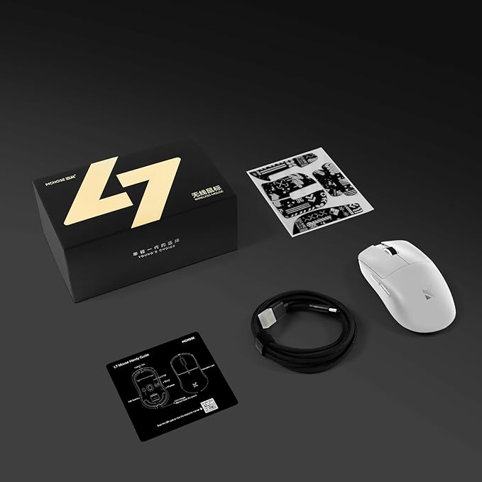 MCHOSE L7 Pro Wireless Gaming Mouse Super Light 39g, Gaming Mouse Esport with 26K DPI, Optical Switch, Programmable Buttons, Dual 8K Polling and PAW3395 Sensor, Tri-Mode Connection, PC/Mac - White