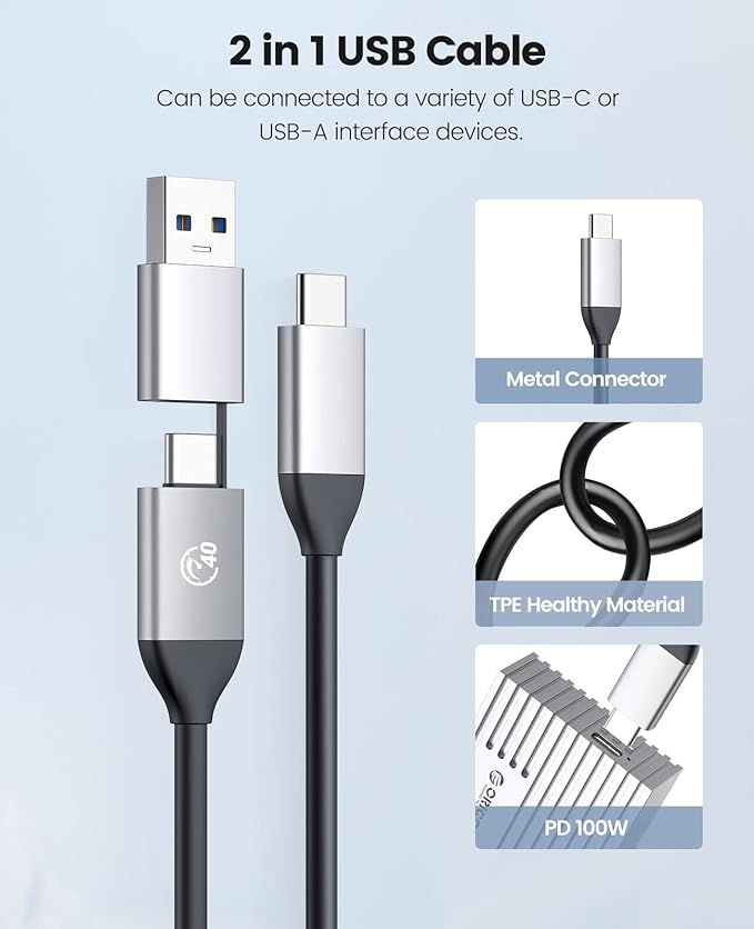 ORICO 40Gbps NVMe SSD Enclosure, M.2 to USB-C Adapter for NVMe M-Key 4TB SSD 2280, Aluminum M2 External SSD Case, Compatible with Thunderbolt 3/4 USB3.2/3.1/3.0/Type-M234-Silver