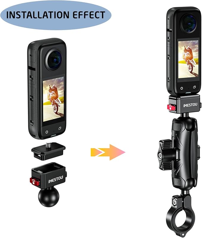 iMESTOU Sports Camera Riding Mount with 1/4 Screw for Insta 360 Action Camera Installing and 1“ Ball Head 360° Adjustable Fits for RAM 1" Ball Bike Phone Mounts