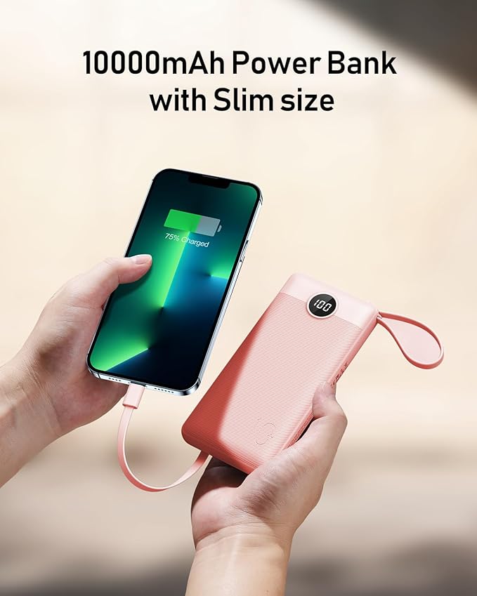VEEKTOMX Portable Charger Built-in Cables, Power Bank for iPhone, Fast Charge USB C Battery Pack Travel Essentials Powerbank Compatible with iPhone 17/16/15/14, Samsung S25/24